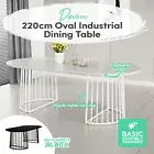 Oval Dining Table Metal Legs Industrial Wood Black & White