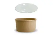 200 X Brown Kraft Paper Food Bowls And Lids 1000Ml