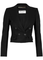 Saint Laurent Pinstriped Cropped Wool-blend Blazer - Black - 42 (UK14 / L) 42 (UK14 / L)