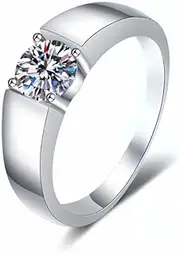 [Moisza] Round Cut Solitaire 0.5/1 Carat D Color VVS Moissanite Diamond S925 Man Ring