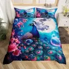 Peacock Bedding Set,Peach Blossom Comforter Cover Set for Teens Women Room