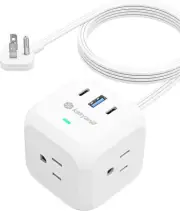 Power Strip Cube with USB Ports, 900 Joules Surge Protection, 5 Ft Flat Plug Ext