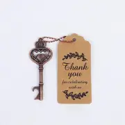 10 Antique Gold Metal Skeleton Key Bottle Openers Chains Tags Gift Set Party