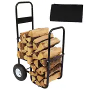 Steel Log Cart Carrier and Storage Rack with Wheels and Cover by Sunnydaze