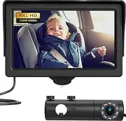 Grownsy Baby Car Camera, HD Display Baby Car Mirror with Night Vision Feature, 4.3 inch Baby Car Monitor with Wide Clear View, Baby Car Seat Mirror Camera Rear Facing to Observe Baby’s Every Move