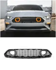 For 18-23 Ford Mustang | Mach 1 Style Glossy Black Front Grille Cover w/ DRL LED (for: Ford)