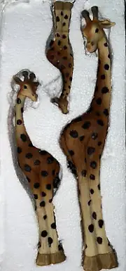 Vintage Carved Wooden Giraffe Figurines Statues 3 African Safari Folk Art