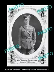 OLD LARGE HISTORIC PHOTO OF WWI AUSTRALIAN ANZAC COMMANDER GENERAL BIRDWOOD 1916