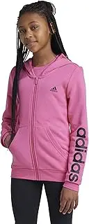 [adidas] ECK51 Kids Essentials Linear Logo Full Zip Hoodie Sweatshirt, Black/White (IC3584)