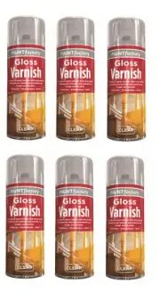 6x 250ml Clear Gloss Varnish Spray All Purpose Exterior Interior Aerosol Can