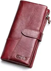 [Generic] Womens Leather Wallet Long Purse for Ladies Zip Trifold Coins Card Holder