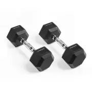 Rubber Encased Hex Dumbbells in Pairs or Single, Hand Dumbbell Weight with Me...