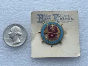 RMS MAURETANIA CUNARD LINE BROOCH PIN SHIP WHEEL ENAMEL FLAG WHITE STAR LINER