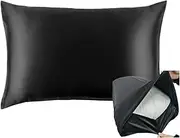 Generic 100% Mulberry Pure Silk Pillowcases, 2 Pack Envelope Silk Pillowcases, Both Side 19 Momme Silk, Standard Size (51cm x 66cm), Luxury Pure Silk Pillowcases, Silk Envelope Pillowcase (Black), HJ-DZ001