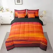 Feelyou Red Print Bedding Set Sunset Color 7 Piece Bedding Set Red Tropical Exotic Stripe Comforter Microfiber Modern Design Bed Set Includes Comforter, Sheet Set, Pillowcases & Pillow Covers Full