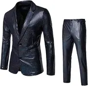 [Zadaos] Men's Sequin Hot Gold Suit (Jacket + Pant) Party Stage Nightclub Shiny Blazer Trouser