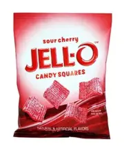 Jell-O Gummi Candy, Sour Cherry Squares, 4.5 Ounce Bag - Pack of 12