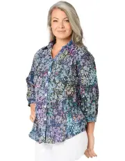 [Fella Hamilton] Vista Crushed 3/4 Sleeve Print Shirt in Floral Meadow