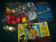 23 MIXED TOYS - PIRATE GAME, CLAY TOOLS, NOTEBOOKS, STRESS & BOUNCING BALLS ETC,