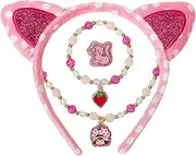 LUV HER Strawberry Shortcake Headband & Jewelry Set for Girls – 4-Piece Dress-Up Kit with Headband, Necklace, Bracelet & Ring – Giftable Box, Ages 3+, One Size, Plastic, No Gemstone