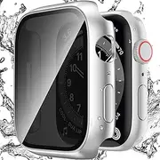 Zumyzu Waterproof Privacy Case Compatible with Apple Watch Series 6/5/4/SE2/SE 44mm with Anti-peep Screen Protector, iWatch Face Cover Protective Bumper for iWatch Case 44mm Silver