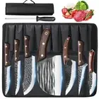 8PCS！ Handmade HAND FORGED DAMASCUS STEEL CHEF KNIFE Set Kitchen Knives NEW