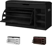 ALFORDSON Shoe Cabinet Bench Shoes Storage Rack Adjustable Cabinets Organiser Drawer Shelf with Flip Doors, Wooden Home Furniture for Living Room, Entryway, Hallway, Upgraded Model,Black