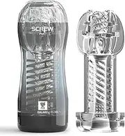 Male Masturbator Transparent Clear Handheld Manual Sucking Vacuum Stroker Trainer Realistic Textured Blowjob Mens Sex Toys Penis TPE Masturbation Sleeve for Men Masturbators Adult Sex Toy (Plut)