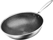DECHOUS Stainless Steel Wok Pan with Handle Stir Fry Pans Non-Stick Woks Kitchen Cookware for Electric Induction and Gas Stove 32cm