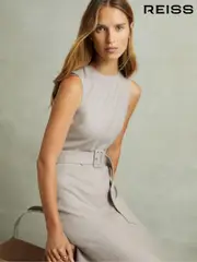 Reiss Grey Danni Belted Flared Midi Dress (AB2002) | $510