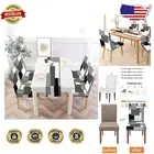 Washable Stretch Grey Chair Slipcovers and Elegant Geometric Table Runner