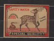 MATCHBOX LABELS JAPAN- Deer and snake, damp proof, export -**mint