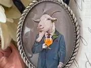Billy Goat TUX Suit Blue Leather Bolo Tie Bachelor Party Wedding Wine Gift Glass