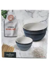 MasterChef 2 Piece Stoneware Bowl Set Blue Reactive Glaze 8" and 5 1/2"