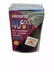 Memorex 40 3.5 Inch PC Formatted 2 HD Floppy Colored Disks with File Box - New