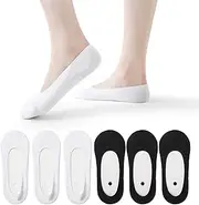 [JAKIDAR] No Show Socks Women Low Cut Socks Cotton Non Slip Invisible Hidden Thin Socks for Flats Boat Liner Socks, 6 Pairs, White/Black, 5-8