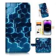 ( For iPod Touch 5 6 7 ) Wallet Flip Case Cover AJ26372 Blue Cell Abstract