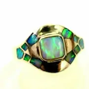 Classy Ladies 11 Stone Opal Ring Sterling Silver Assorted Sizes