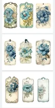 Blue Floral Flowers Junk Journals Scrapbook Embellishments USA