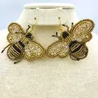Bumble Bee Seed Bead Earrings - Beaded, Viola (2.6x2.5in)