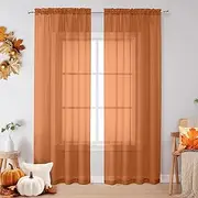 [OVZME] Modern Sheer Curtain Rod Pocket, 2 Panels, 84"L x 42"W, Orange, Sheer, Unlined, 2" Rod, Home Decor
