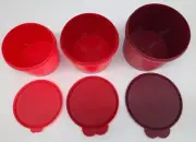 Tupperware Stacking Canisters 3pc Set 5~7~10 Cup Bases and Seals are All Red New