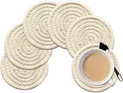 Gracelife 6pcs Cup Mat Pure Cotton Thread Weave Round Drink Hot Pads Mats Set Absorbent Scald-Proof Drink Coasters (Beige)
