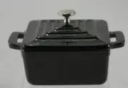 Gorham by Lenox Enamel Square Mini Cast Iron Dutch Oven Lid Cocotte Server Black