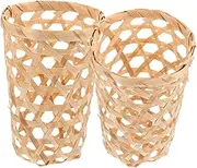 2Pcs Bamboo Storage Baskets Decorative Woven Baskets for Fruits Snacks Sundries Multi Functional Egg Storage Containers for Home Organization
