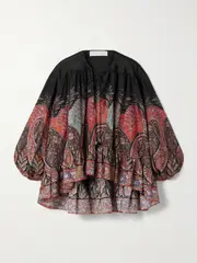[Zimmermann] Zimmermann - Rhiannon Ruffled Paisley-print Organic Silk Blouse - Black - 2 2 Black