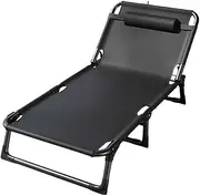 Folding Camping Cot w/Mattress & Pillow for Adults Adjustable 4-Position Portable Camp Bed Outdoor Lounge Chair Single Sleeping Cot Bed for Office Pool Beach Patio