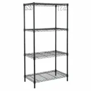 4-Shelf Adjustable wire steel Shelving Unit with 8-Hooks(23.6W x 14D x 47H)