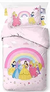 Jay Franco Disney Princess Rainbow 100% Cotton 3 piece Single Bedding Set - Includes Duvet Cover, Fitted Sheet & Pillowcase