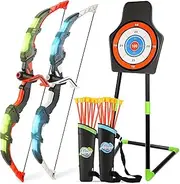 Bow and Arrow Set for Kids, 2-Pack LED Light Up Archery Set with 20 Suction Cup Arrows, Outdoor Toy for Boy Girl Age 4-8 8-12 with Standing Target&2 Quivers, Birthday Kid 5 6 7 8 9 Year Old